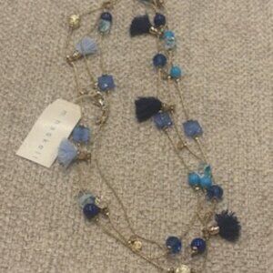Miriam Haskell 58" long necklace-Gold tone with blue tone beads